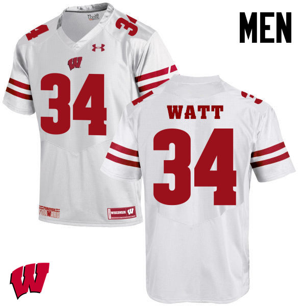 Wisconsin Badgers Men's #34 Derek Watt NCAA Under Armour Authentic White College Stitched Football Jersey MX40F72FE